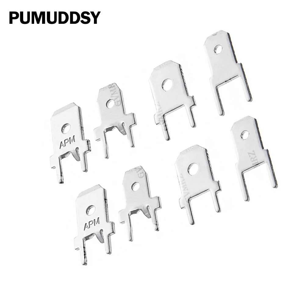 100PCS/lot 6.3mm 4.8mm PCB Spade Terminal Connector Cold Press for Circuit Board Tab Solder Lug Male Crimp Terminal Plate 4.8mm