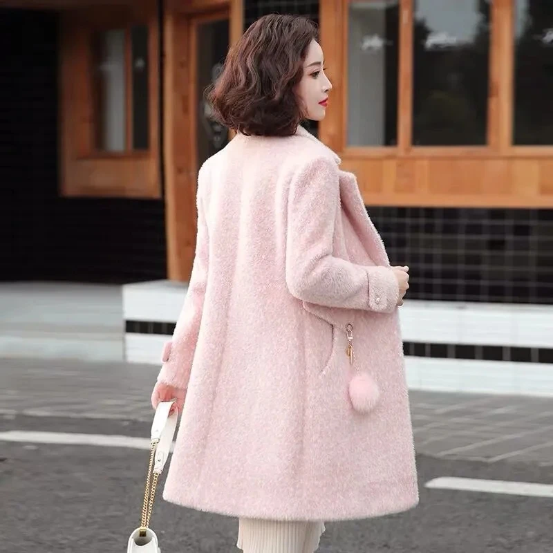 Thickened Imitation Mink Fur Coat Women 2023 New Winter Coat Fitting Over The Knee Medium Length Golden Mink Fur Outwear Female