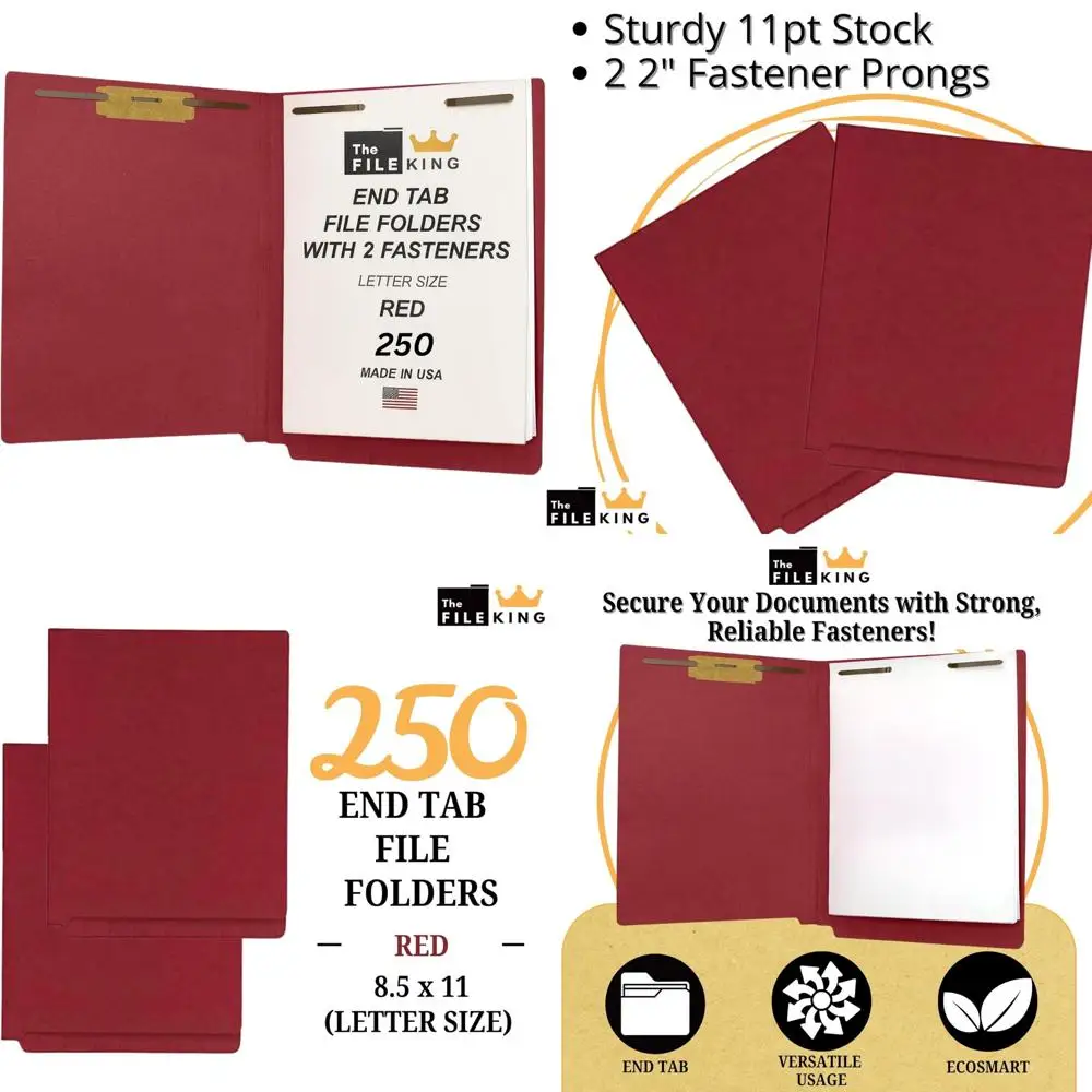

King Red Side Tab File Folder with 2-Inch Fasteners, Letter Size, 5 Packs of 50, Plus Space for Jacket Labels
