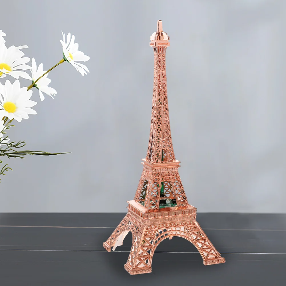 2 Pcs Eiffel Tower Sculpture Ornaments Night Light Metal Building Model Souvenir Luminous Architecture Plastic