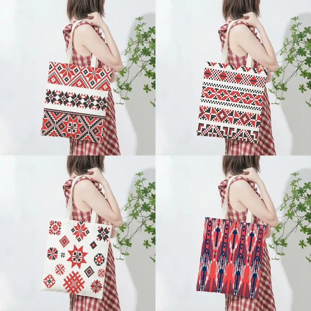 

Traditional Ornate R-Russian-Style Pattern Storage Bags Lightweight Printed Canvas Bag Portable Daily Shopping Shoulder Bag