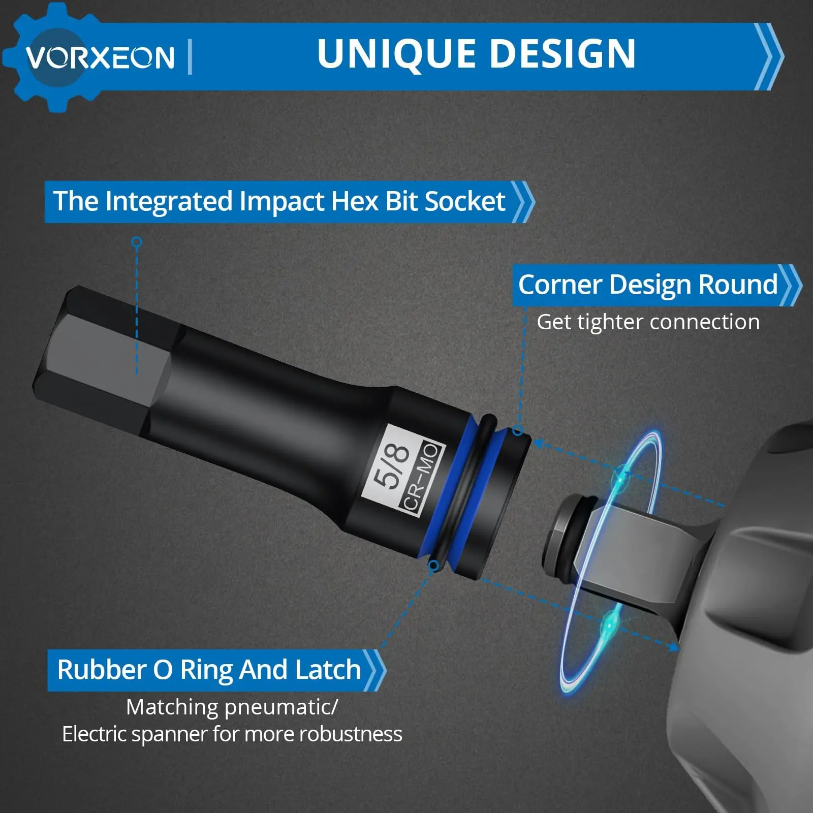 10-częściowy zestaw potrójnych kwadratowych nasadek udarowych 42 Cr-Mo XZN M5 - M18 z walizką do przechowywania, napęd 1/2"