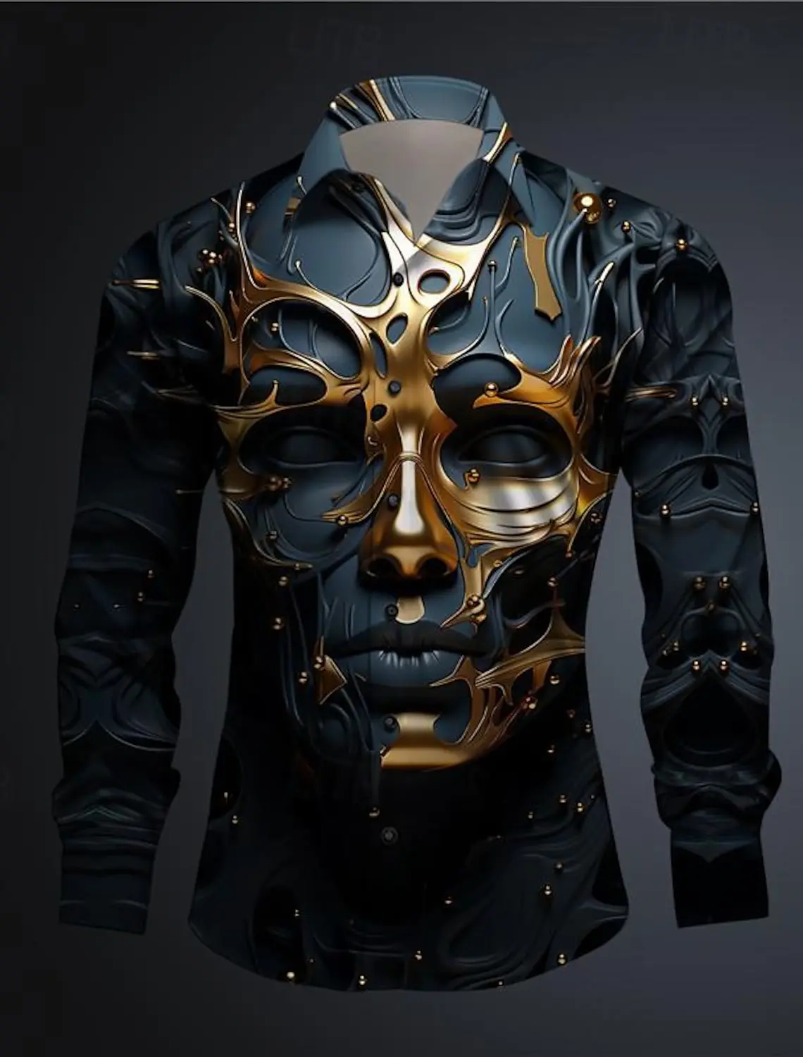 Mask Men's Subculture Casual 3D Printed Long Sleeve Shirt Party Street Vacation Spring Summer Lapel Long Sleeve