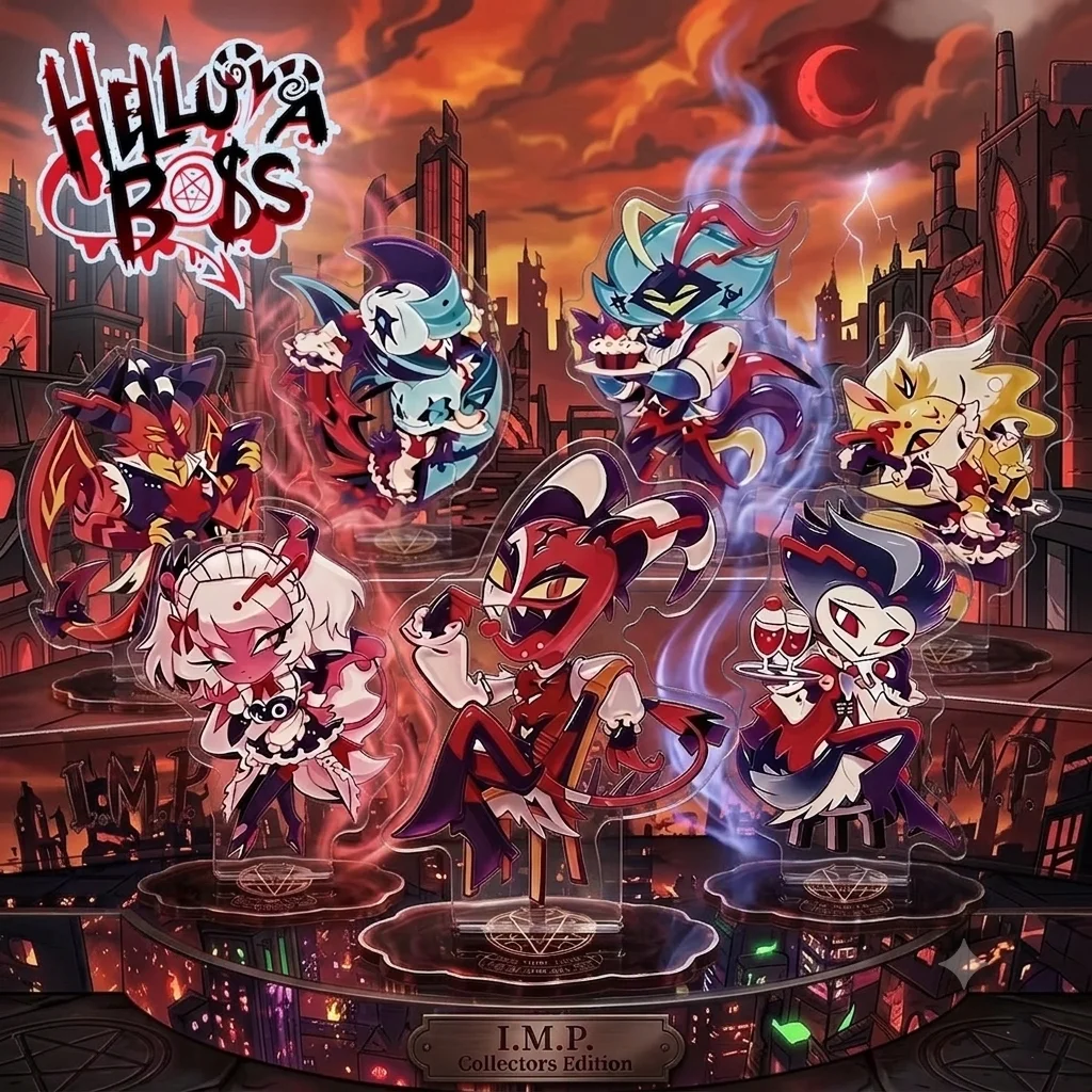 Helluva Boss Anime Acrylic Standee Keychain Full Set Blitzo Stolas Q Version Chibi Maid Series Kawaii Desktop Decor