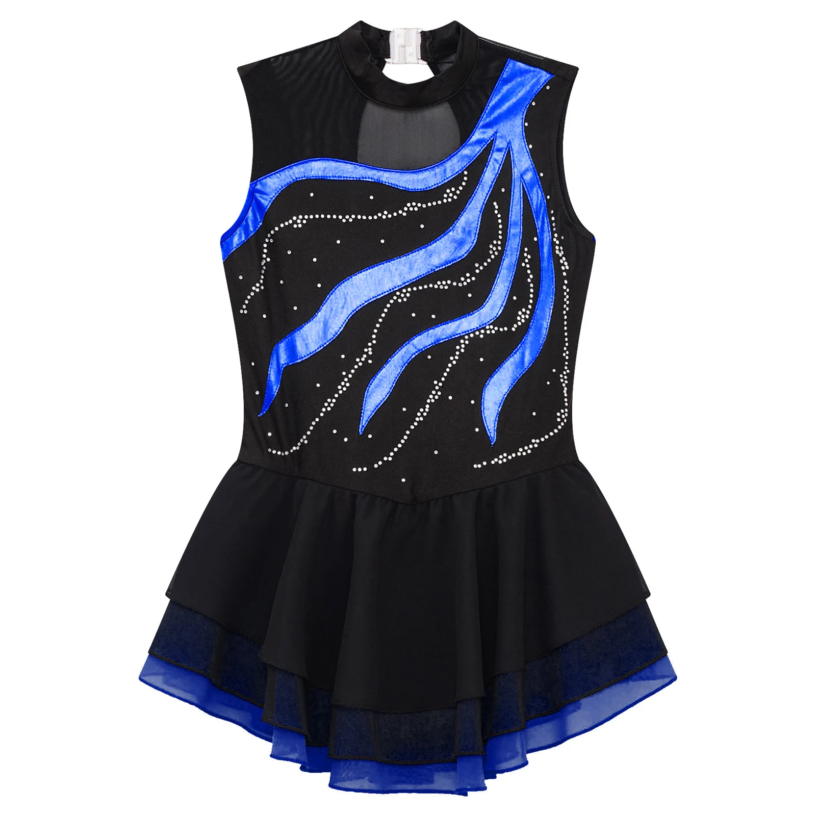 Kids Girls Shiny Rhinestones Rhythmic Gymnastics Artistic Skating Ballet Lyrical Tutu Skirt Dresses Dance Performance Costume