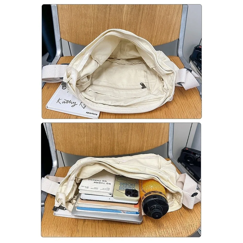 حقائب كتف قطنية كاجوال على طراز Preppy حقائب مدرسية من القماش ذات سعة كبيرة حقائب قماش بلون سادة للجنسين