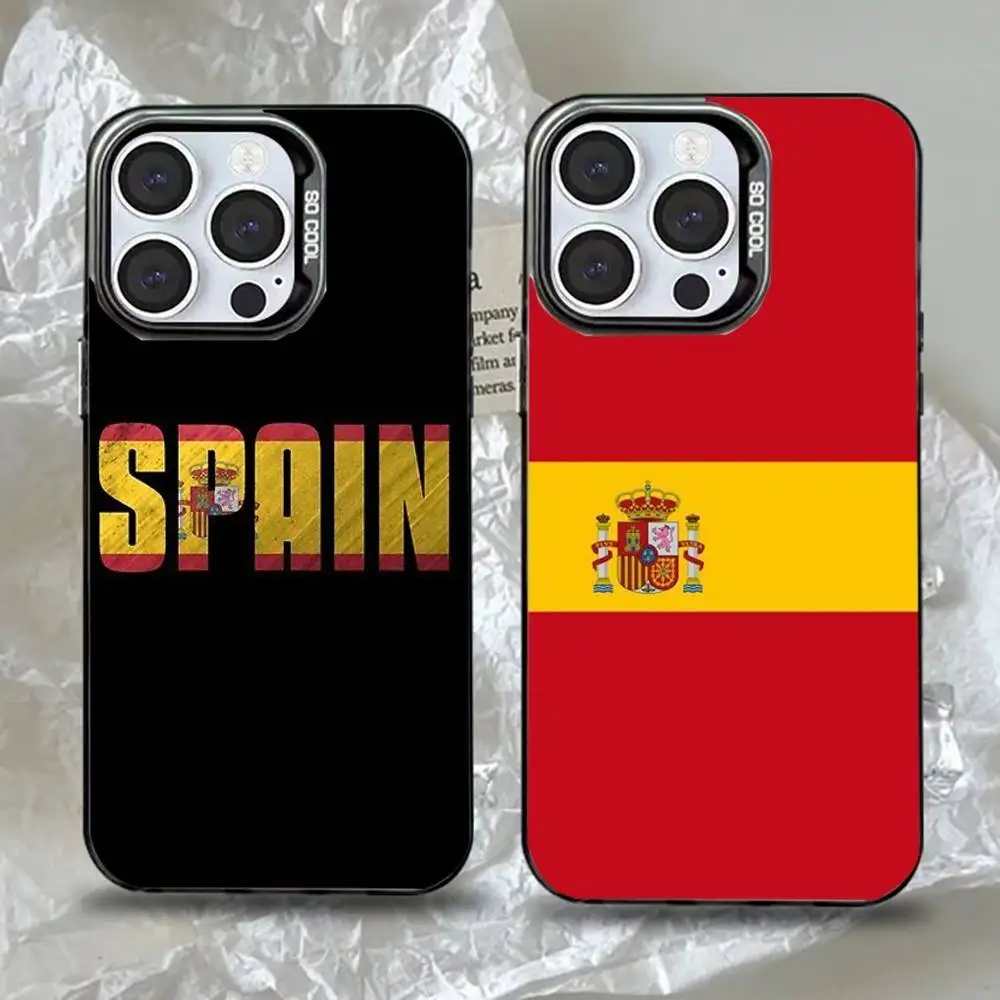 

Spain Flag Phone Case For iPhone 16,15,14,13,12,11,Pro,Max,Plus,Mini,XS,SE Anti Fall Black Matte Hard Bumper
