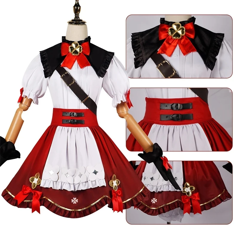 Genshin Impact Klee Cosplay Costume, Perruque, Petite Sorcière, Nouvelle Peau, Rouge, Mignon, Lolita, Robe Chapeau, Sac, Kawaii, Tenues d'Halloween