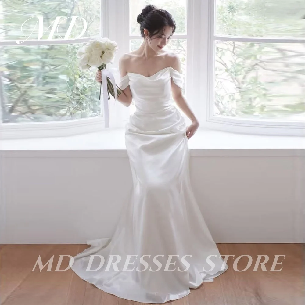 MD Simple White Mermaid Wedding Dress Off the Shoulder Pleat  Korea Photo shooting  Floor-Length Customized Bride Gowns 2025