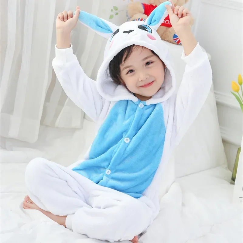 

Anime Animal Rabbit Pajamas Child Boy Girl Flannel Jumpsuit Hooded Sleepwear Family Costume Women Men Kigurumi Clothes