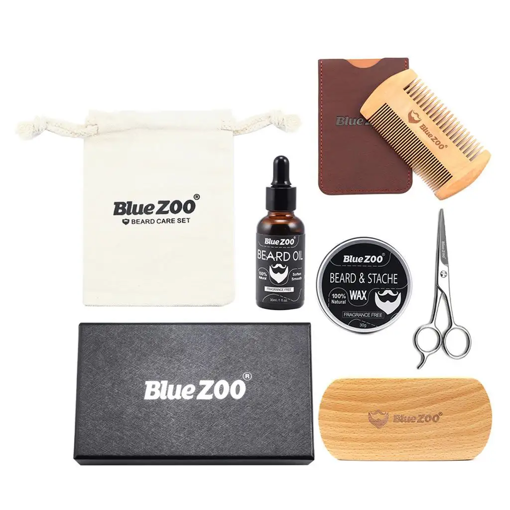 7 قطع الرجال الاستمالة اللحية بلسم النفط الشمع الشارب فرشاة مشط مقص