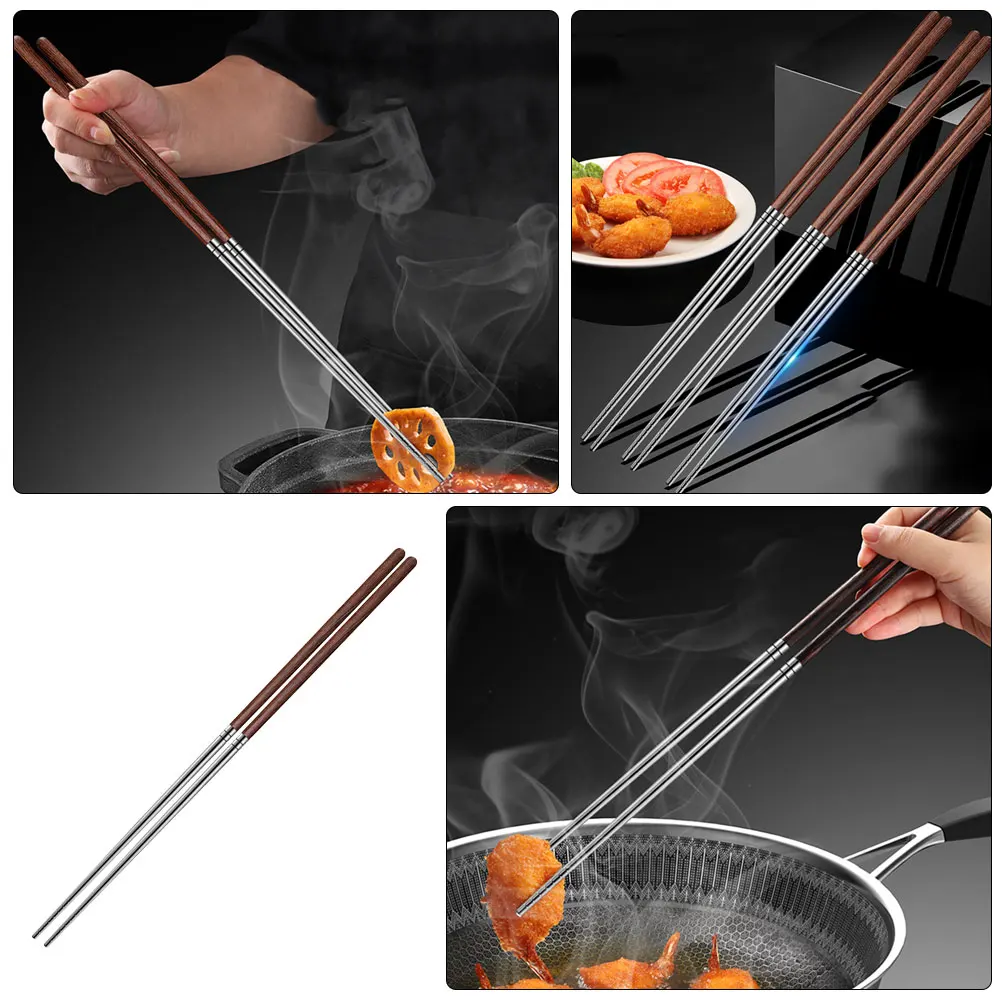 

Extra Long Anti scald Chopsticks 304 Stainless Steel Chicken Wing Wood H Frying Cooking Hot Pot Kitchen Non slip