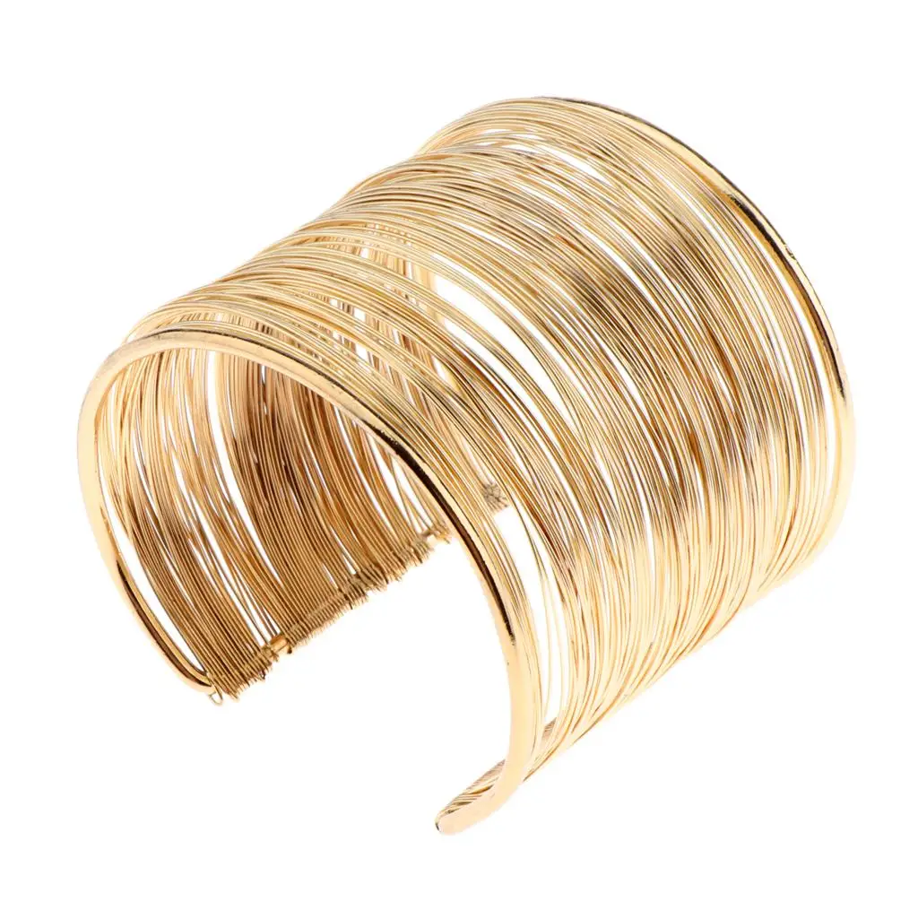 Rigid Memory Wire Metal Circle Split Coil Wire Cuff Bracelet Bangle Gold