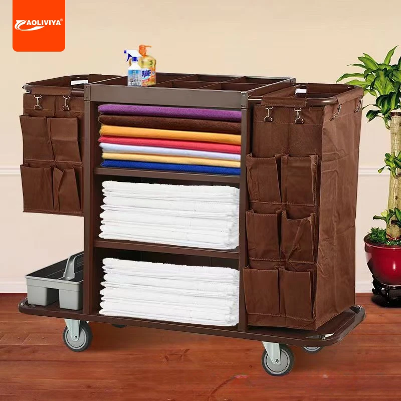 AOLIVIYA Hotel Room Multi-functional Hand Push Linen Cart Cleaning Cart Cleaning Cart Cloth Bag Room Mouth Hygiene Service