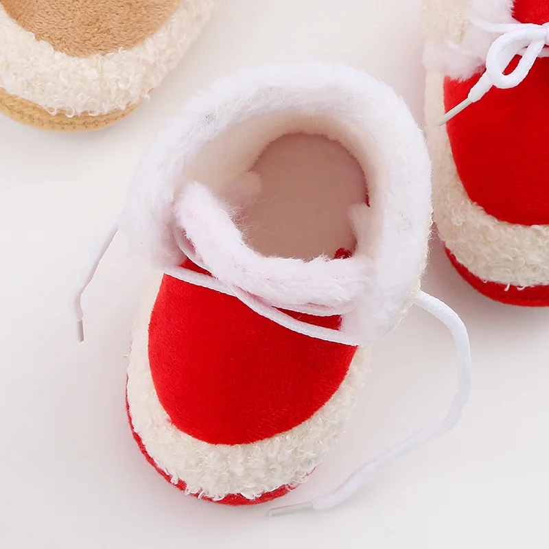 Korean Style Patchwork Plush Baby Shoes - Soft Sole, Cotton Padded, Lace-up Snow Boots for Adorable Boys and Girls 0-18M