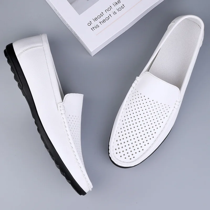 2024 Summer Fashion Men Sneakers  All-match Casual Shoes Outdoor Breathable Men\'s Leather Shoes Mesh Surface Casual Loafers