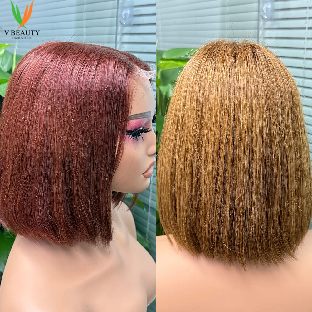 

Bone Straight 100% Human Hair Wig 2x6 Кружевная застежка Цветные двойные нарисованные 250% Плотность Короткие парики из волос Боб Remy для чернокожих женщин