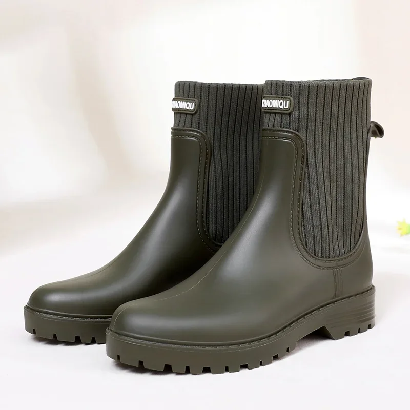 New 2023 Summer Women\'s Rain Boots Fashion Outdoor Platform Boots Women Comfortable Work Rain Boots Non-slip Pull-on Rain Boots