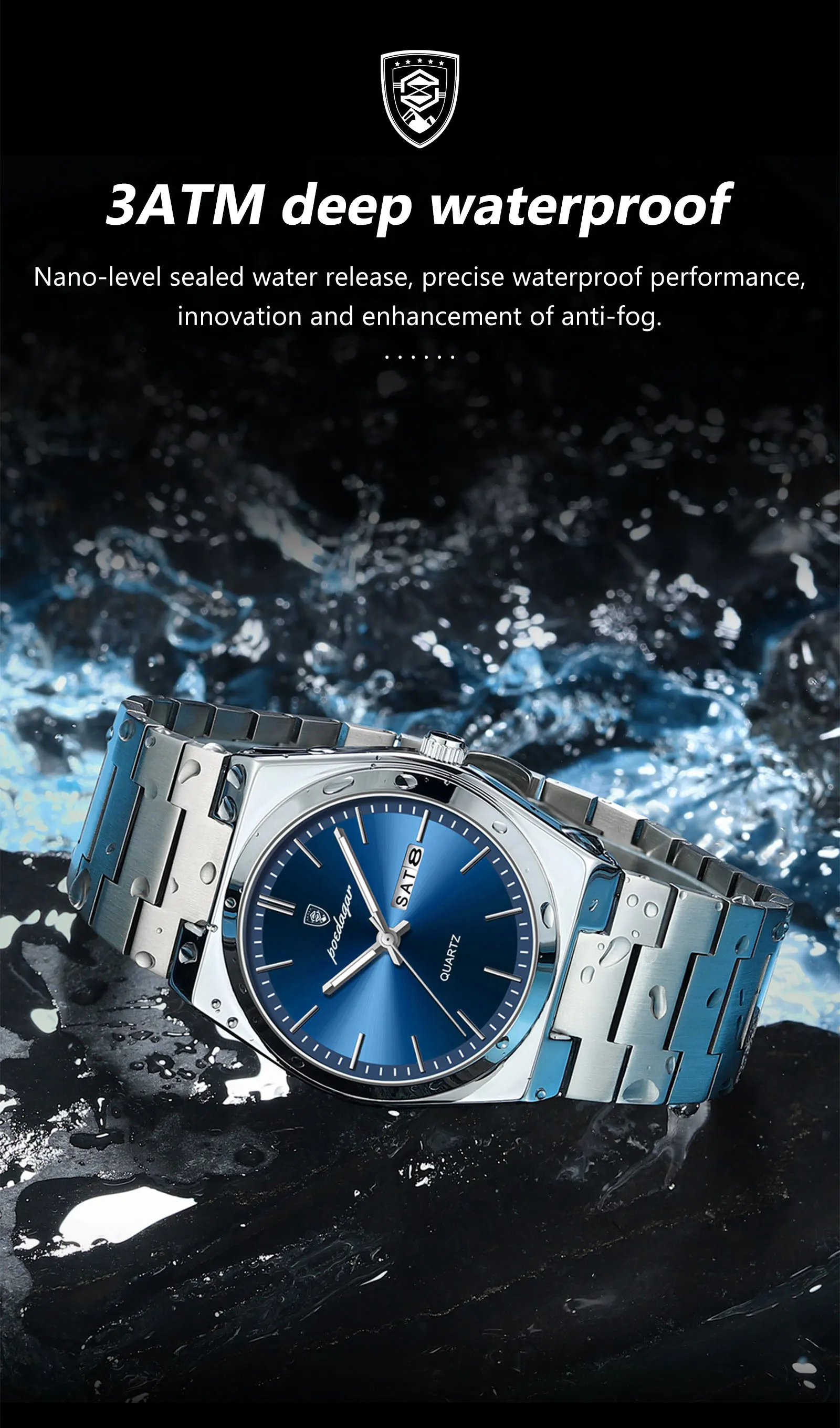 POEDAGAR Luxus Uhren Für Männer Edelstahl Wasserdicht Leucht Mann Uhr Datum Woche Mode Lässig männer Quarzuhr Reloj – Detail 8