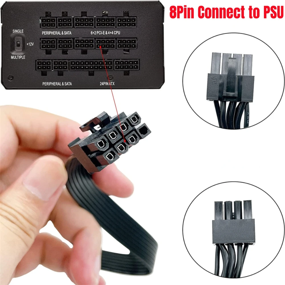 Cable de alimentación YEPLOOK 6 + 2 PCI-E GPU para Corsair AX1600i, AX1000, AX850 alimentación Modular de titanio, Cable de cobre estañado plano 60CM 18AWG