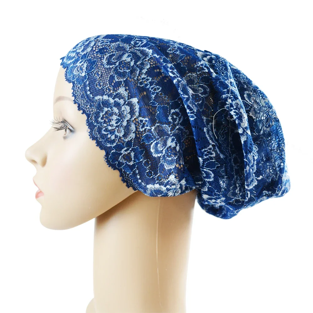 Women Tube Inner Cap Muslim Flower Lace Headscarf Islamic Headwear Arabic Underscarf Beanie Hat Turban Hair Loss Cover Headwrap