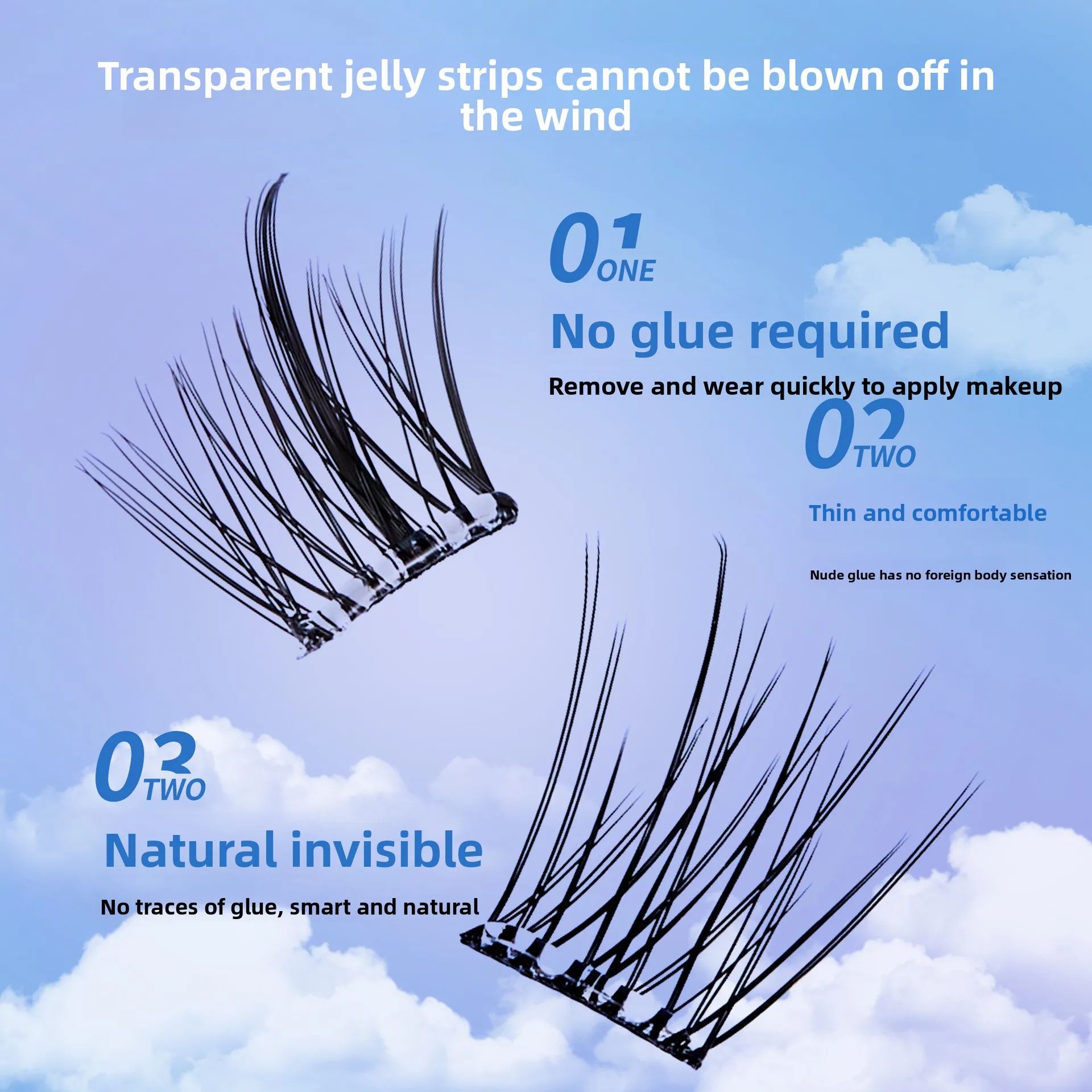 自己粘着つけまつげ、接着剤不要、下まつげの下に再利用可能、繊細なボリュームのふわふわまつげ、初心者でも超簡単