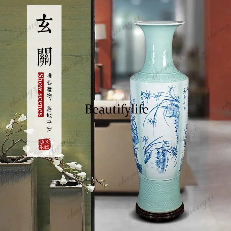 Jingdezhen ceramic new Chinese floor-to-ceiling large vase hand-painted Meilan bamboo chrysanthemum living room