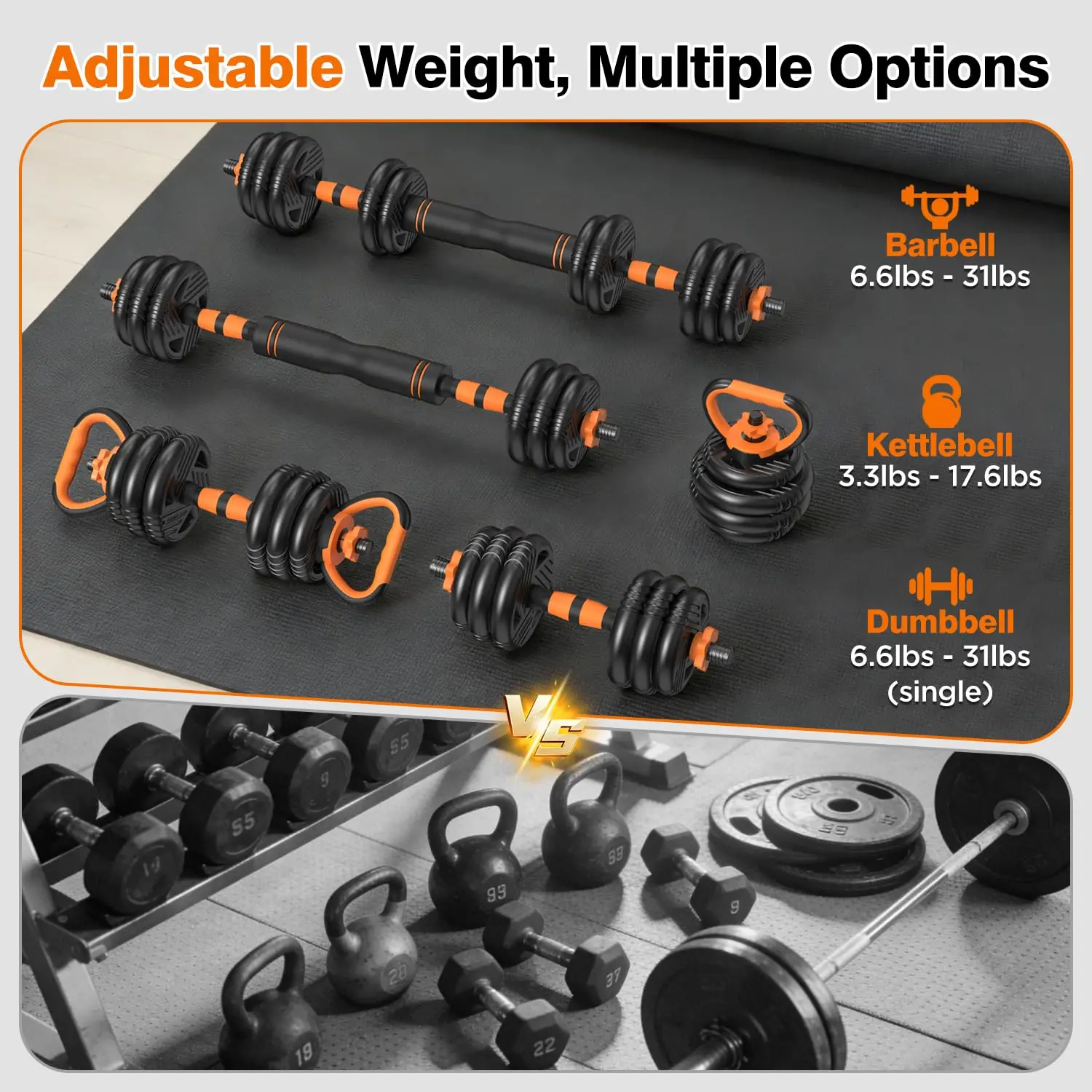 Free Weight Set Adjustable Dumbbell Set with Connector for Home Gym