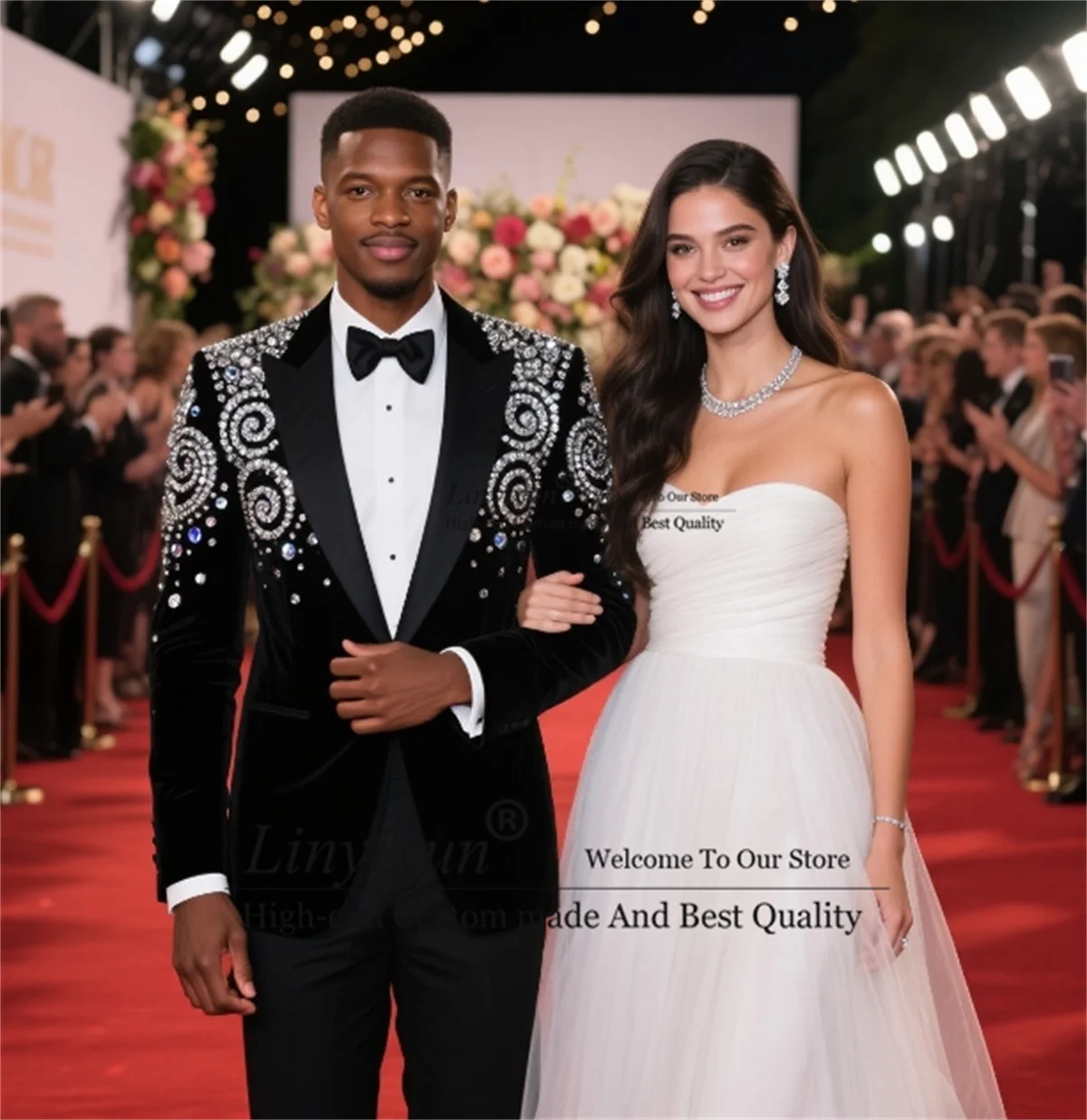 

Elegant Velvet Wedding Suits For Men 2 Pieces Sets Wedding Groom Costume Homme High Ene Beaded Crystals Male Party Prom Blazers