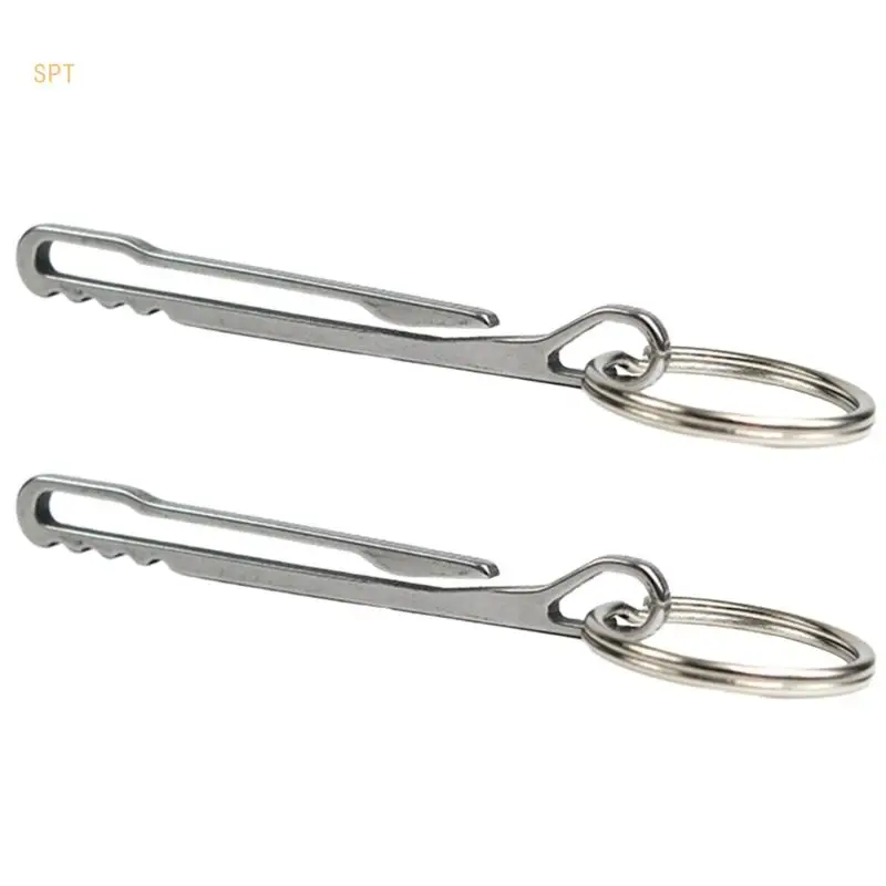 2pcs Keychain Pocket Clip Key Rings Belt Clip Stainless Steel Hanging Buckle Lightweight Keychain Hook Key Rings Holder 714F