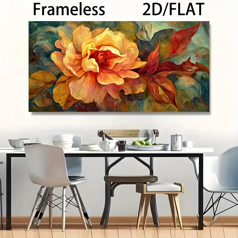 2D Flat, 2D Flat, Posters And Prints 2D/Folded 1pc Frameless Canvas Modern Abstract Wall Art, Depicting a Yellow Flower And Red