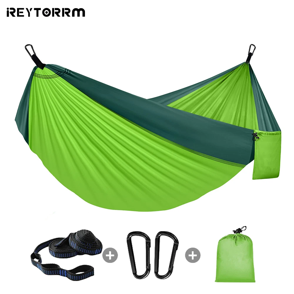 320*200cm Outdoor Camping Large Hammock Portable 210T Nylon Hammock With 2 Strap 2 Carabiners Hanging Bed for Travel Beach Patio