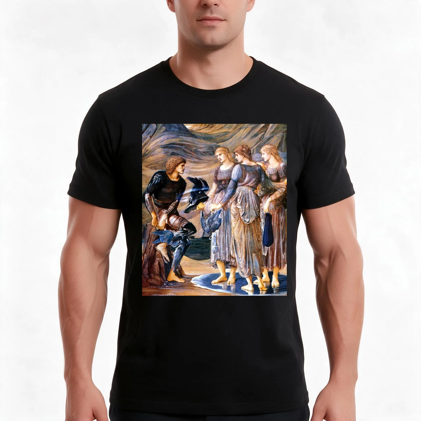 Perseus and the Sea Nymphs - Edward Coley Burne-Jones T-Shirt Summer Casual Cotton Tee Oversized Streetwear Tops 100% Cotton