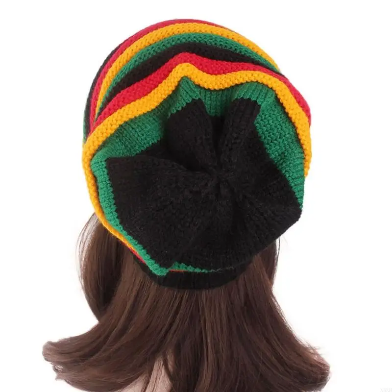 N5KB Women Men Unisex Rainbow Striped Hat Colorful Knitted Beanie Winter Warm New