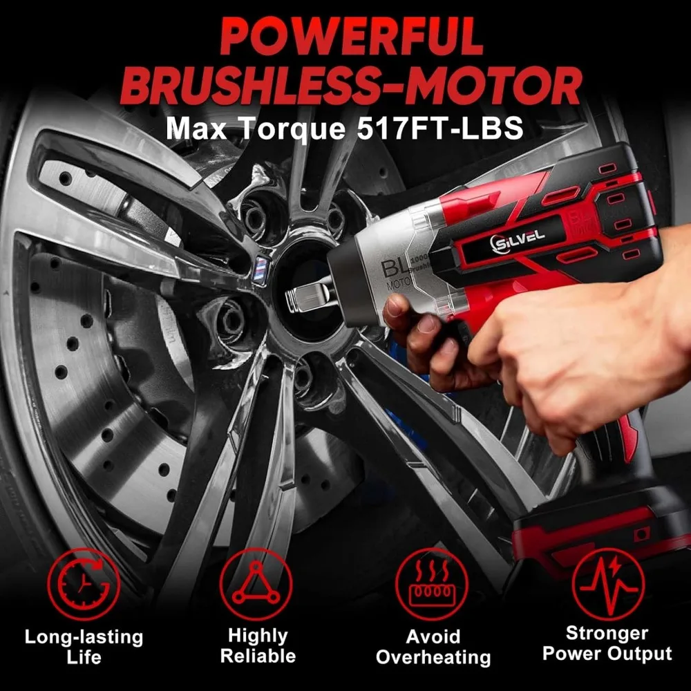 مفتاح ربط لاسلكي 1/2 بوصة، عزم دوران 700 نيوتن متر، محرك بدون فرشاة 21 فولت مع بطارية ومآخذ لإصلاح السيارات #2