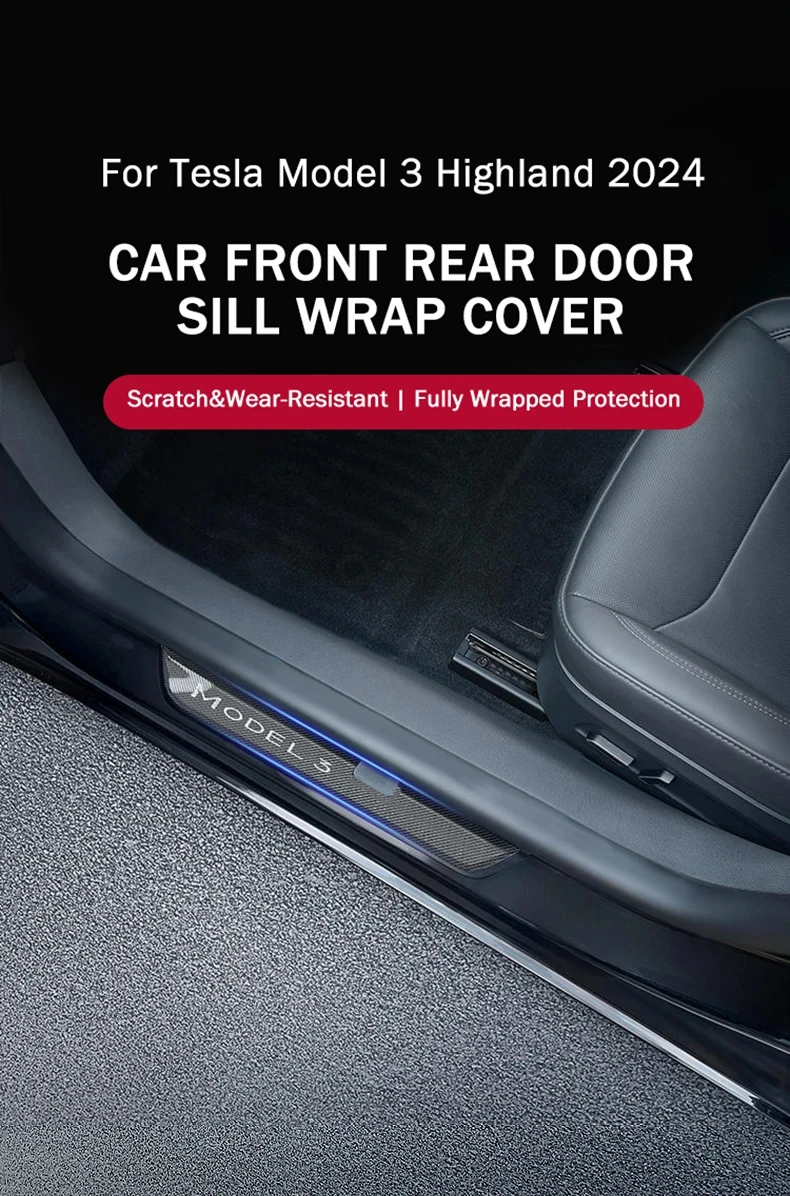 Für Tesla Modell 3 Highland Vorne Hinten Einstiegsleisten Wrap Abdeckung Anti Scratch Edelstahl Tür Sill Streifen Platte Auto Zubehör – Detail 1