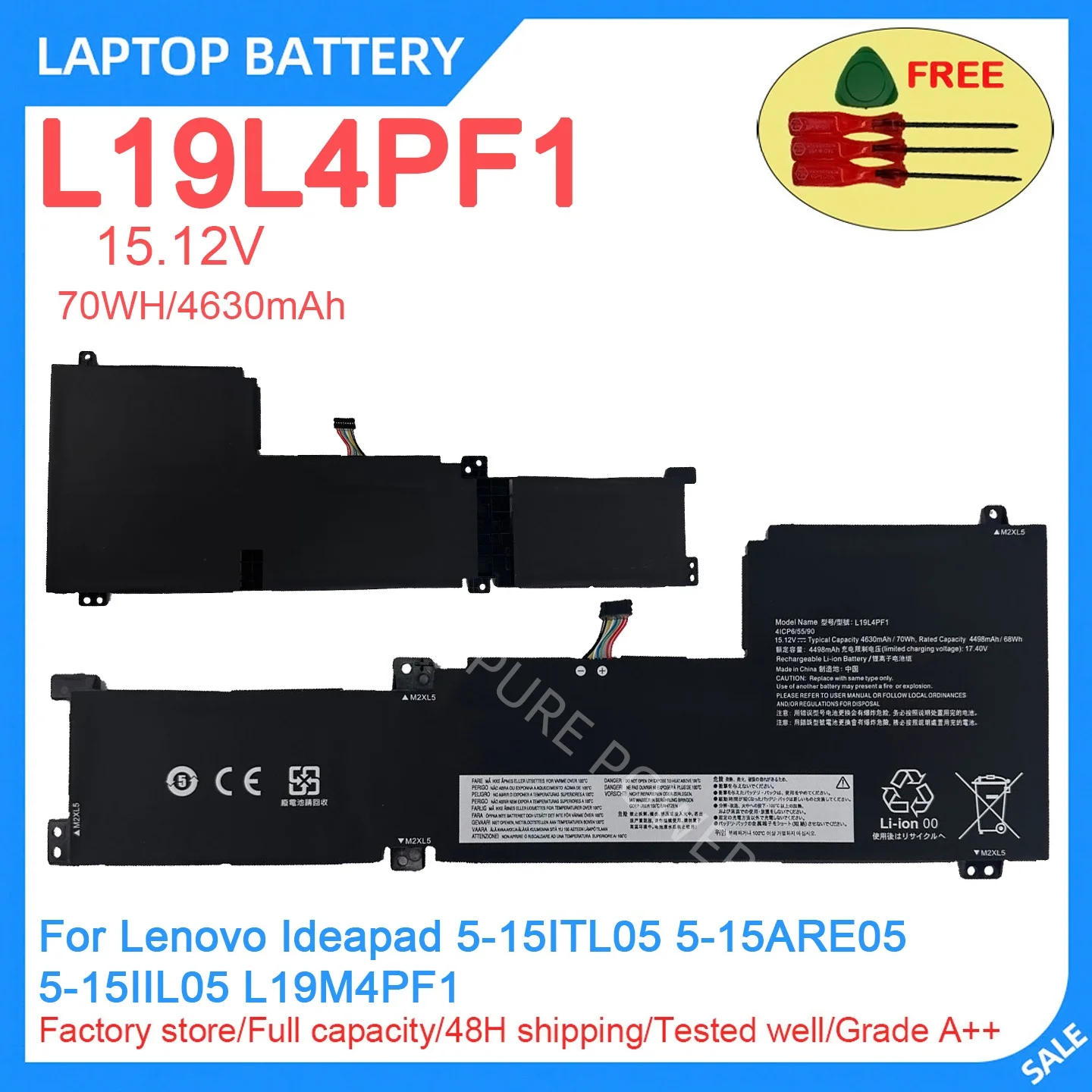New Laptop Battery L19L4PF1 15.12V 70WH 4630mAh High Quality For Lenovo Ideapad 5-15ITL05 5-15ARE05 5-15IIL05 L19M4PF1