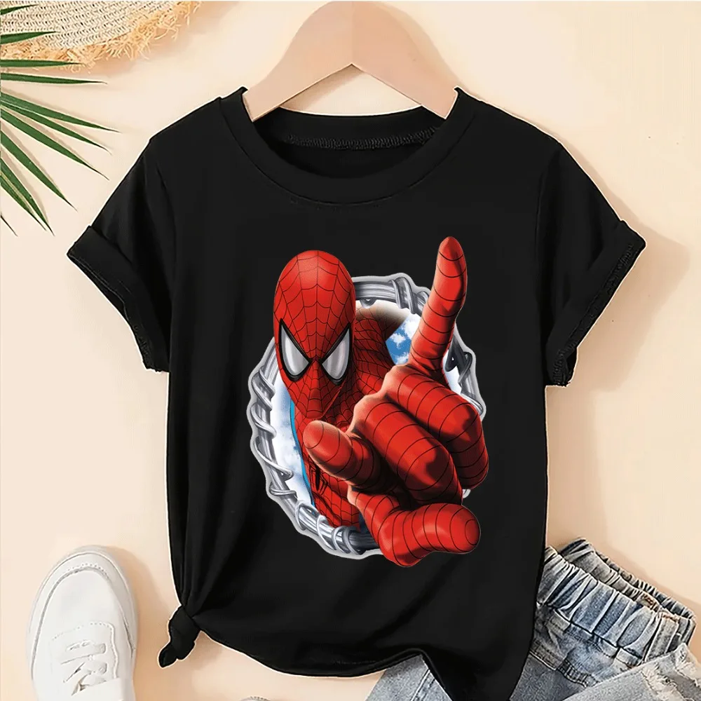 فتاة 2025 فتاة الملابس سترة الأطفال تي شيرت الأطفال الفتيات ملابس مارفل سبايدرمان Kawaii تي شيرت أطفال بنين أعلى الأم