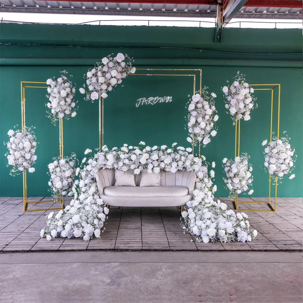 White Rose Gypsophila Baby Breath Wedding Event Backdrop Decor Props Home Decoration Customized Artificial flower row