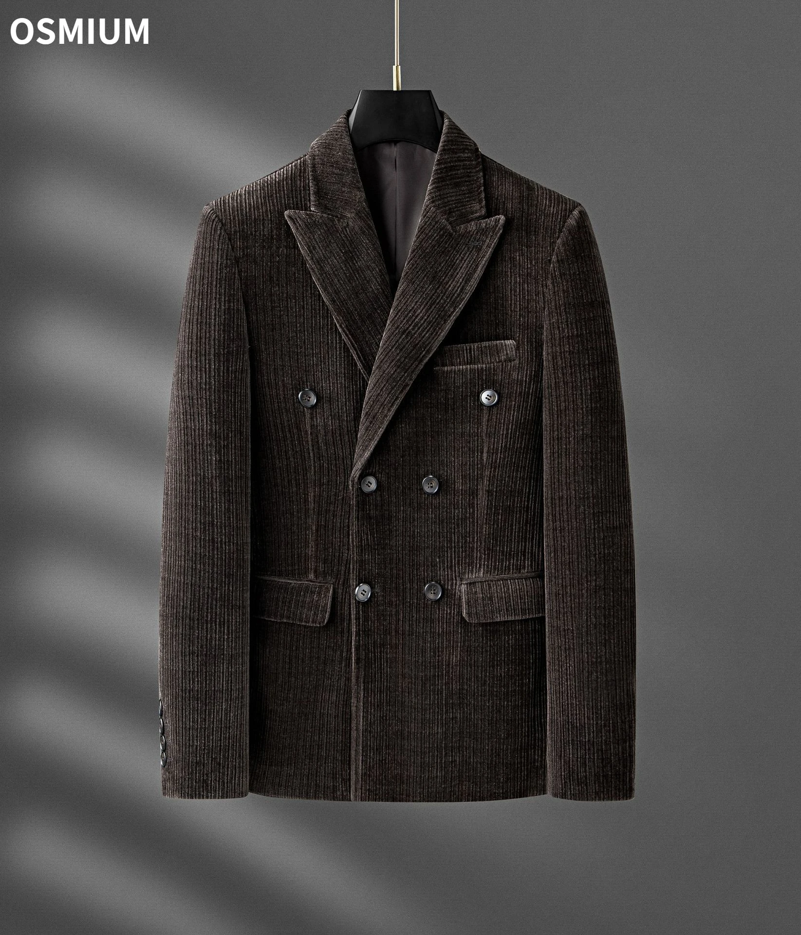 Men Casual Business Corduroy Suit Blazer Mens Thick Retro Double Breasted Black Suit Coat Tailored Suit Jacket Plus Size S-4XL