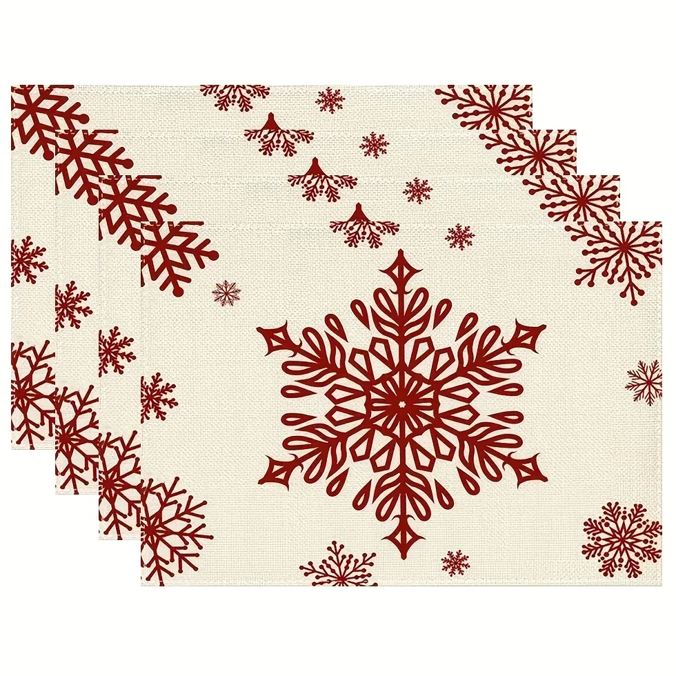 Lot de 4/6/8 sets de table en lin rose motif voiture et sapin de Noël, décorations de table de cuisine et salle à manger pour les fêtes, lavables et résistants à la chaleur