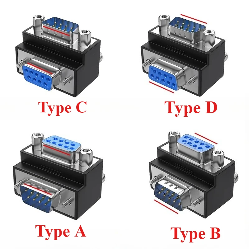 9/15Pin DB9/VGA  Adapter 90 Degree Right Angle Elbow VGA Male to Female Plug Industrial 270 Degree 15 Pin Connector for Computer