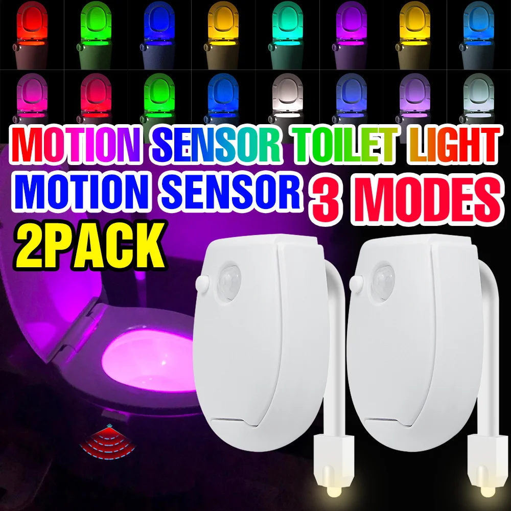2PCS LED Toilet Lamp PIR Motion Sensor Indoor Toilet Bowl Seat RGB Nightlight 3 Modes Bathroom Multicolor Atmosphre Lighting