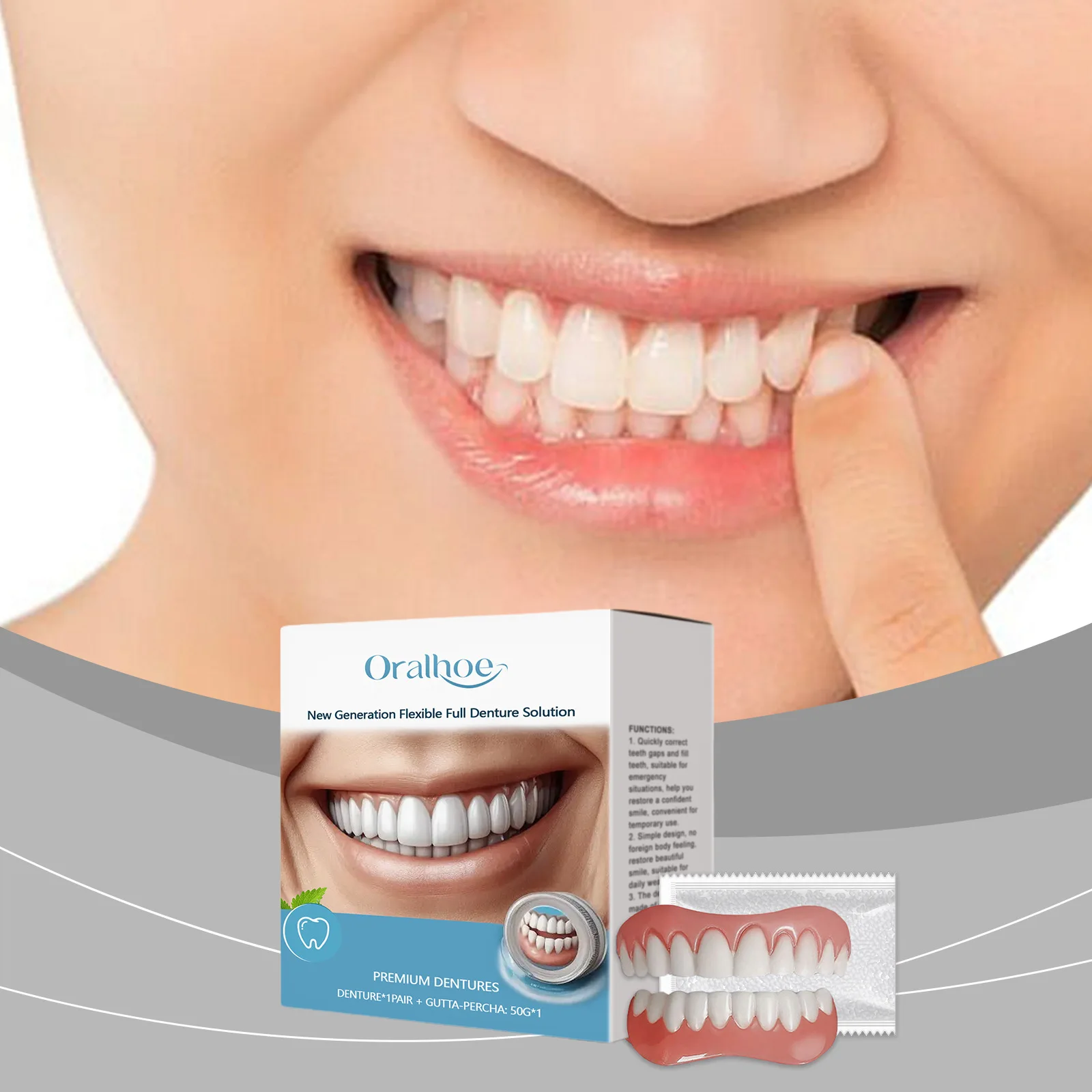 

1pcs Silicone Denture Set Temporary Dentures Fit Mouth Cavity Perfect Smile Comfortable Fake Tooth Tool Simulation Teeth Braces