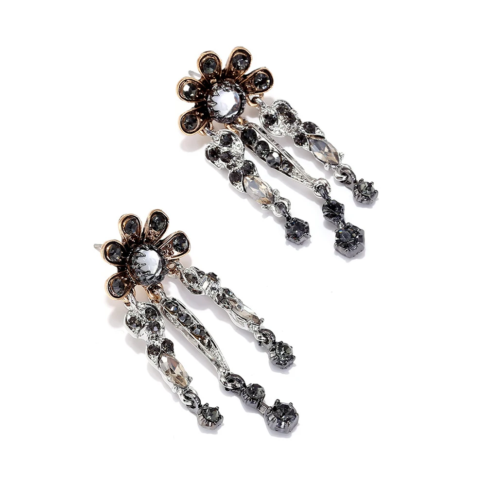 Vintage Schwarze Kristall-Strass-Quasten-Ohrringe für Damen, Gotischer Abendparty-Schmuck, Statement-Geschenke – Detail 5