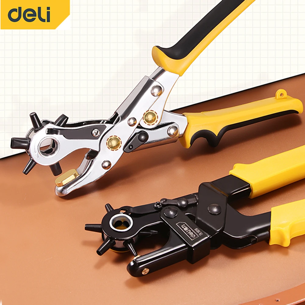 DELI Strap Machine Bag Setter Sewing Household leathercraft Leather Puncher Revolve Tool Punch Plier Eyelet Belt Hole Watchband