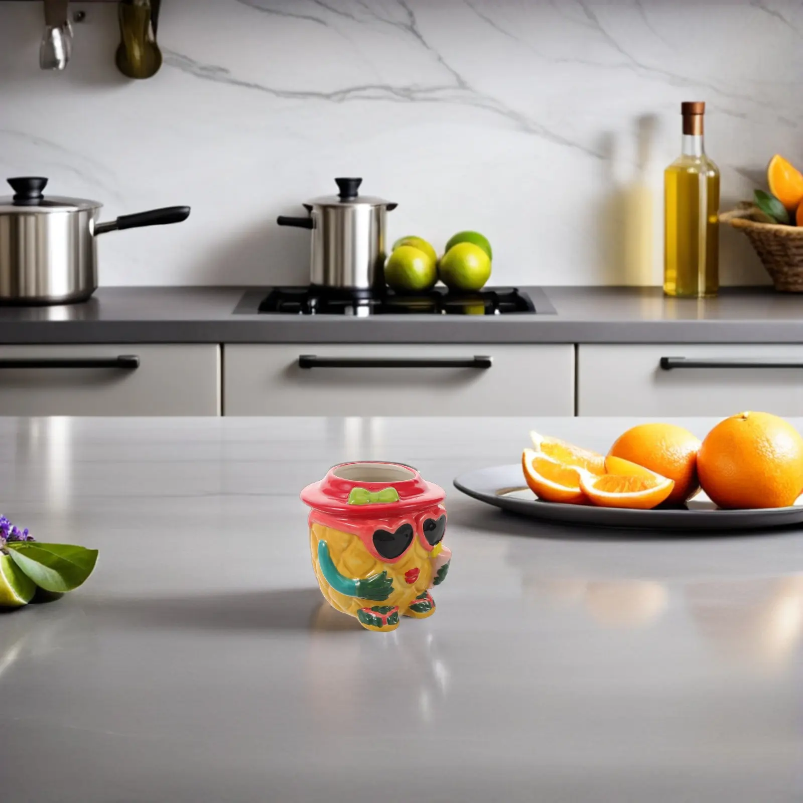 Taza Tiki de Cerámica con Forma de Piña de 350 ml, Vaso para Fiesta Hawaiana Luau, Vaso Tropical para Beber, Artículos de Bar Tiki para Cócteles Exóticos, Fiesta en la Playa