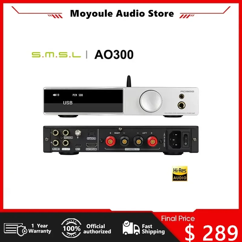 

SMSL AO300 Digital Amplifier MA5332MS AMP CS43131 DAC Chip DSD256 Bluetooth MQA 2.1 Channel with Aubwoofer USB Decoding Speaker