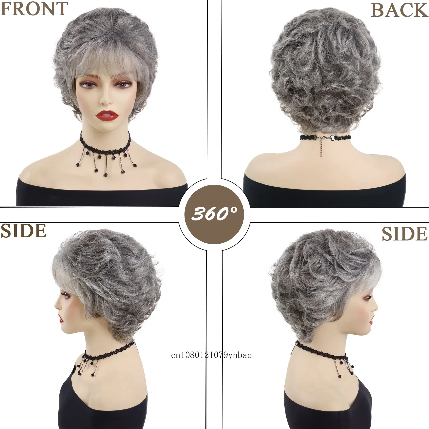 Wig Kostum Wanita Tua Sintetis untuk Wanita Wig Nenek Keriting Abu-abu Ombre Pendek Rambut Pesta Cosplay Ulang Tahun Tahan Panas