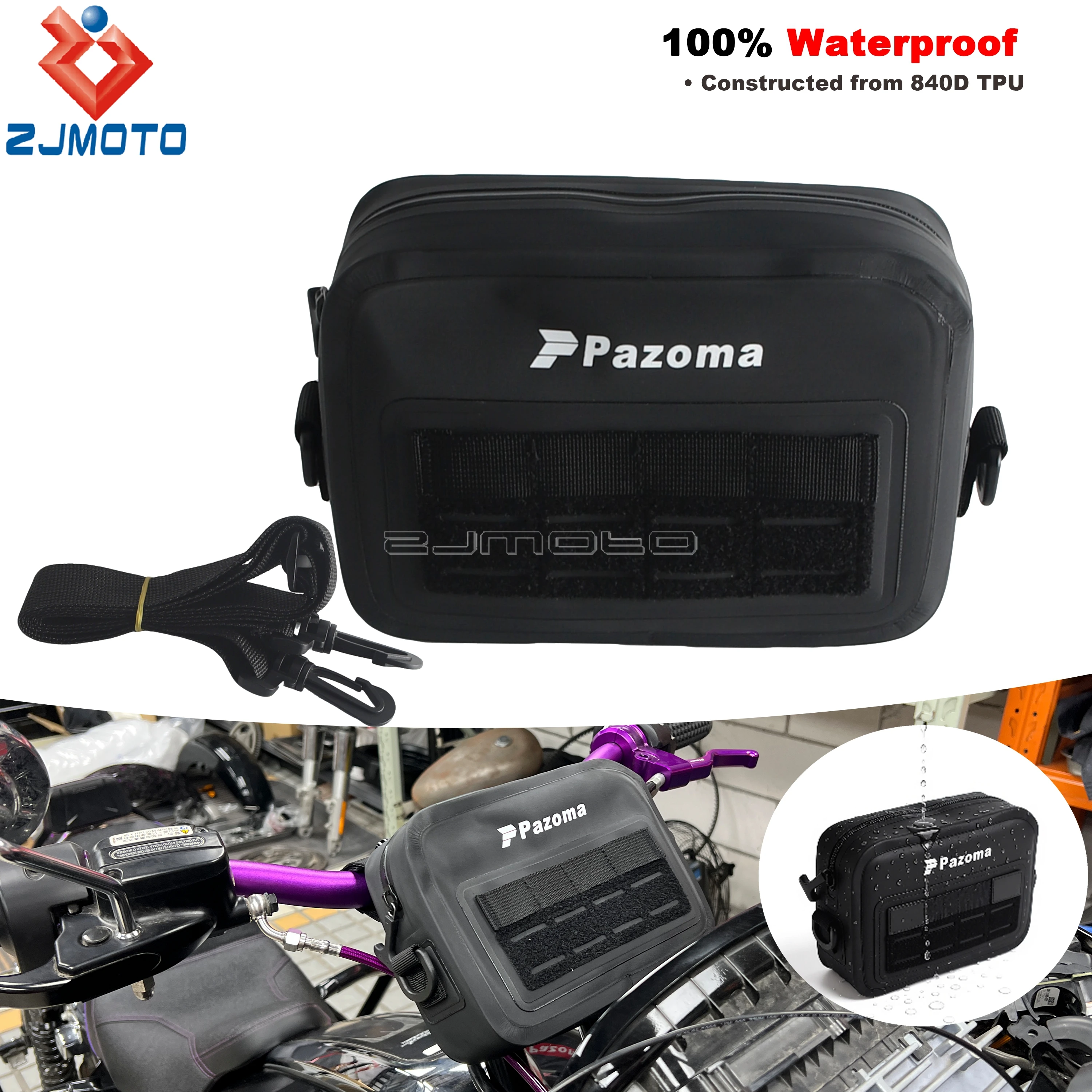 

Universal Riser Handlebar Bag Motorcycle Full Waterproof Front Storage Case Tool Bags W/ Adjustable Crossbody Strap Portable Bag